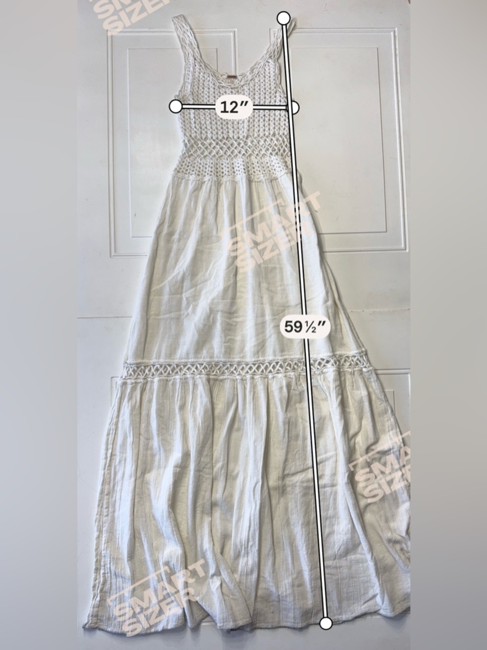 Free People Women’s Sz XS Crochet Open Knit Flowy White Maxi Dress Ramie Cotton - Picture 3 of 6